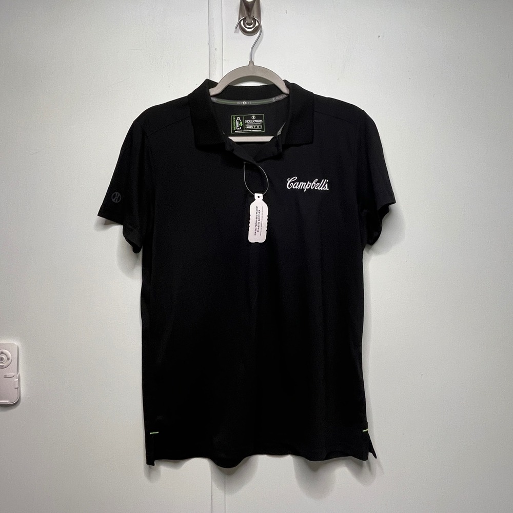 Campbell's Polo Shirt Womens Large Black Repreve Recycled Blend NWT Holloway